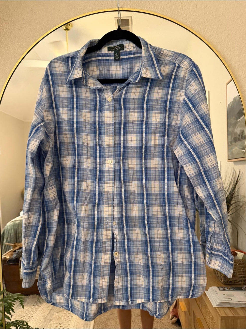 Ralph Lauren Light and Medium Blue Plaid Button-Down Shirt